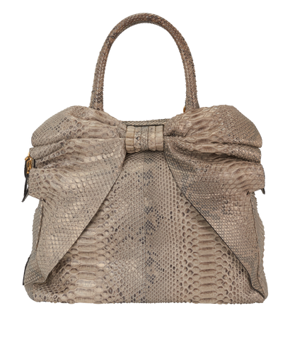 Bow-Detail Tote, &pound;350, Handbags, Beige/Grey, Leather/Python, Front view